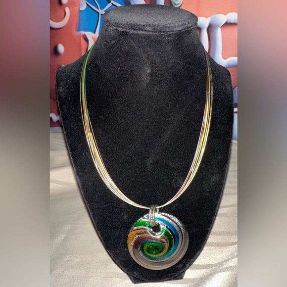 A 14 metal strand artisan piece with matching glass pendant. About a 16” length - Picture 5 of 5